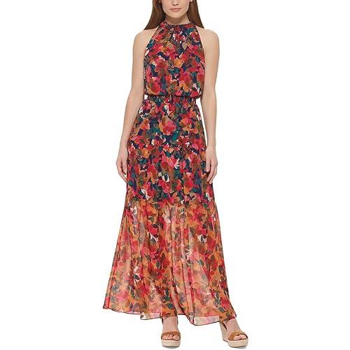 vince camuto womens plus chiffon floral maxi dress navy 20w