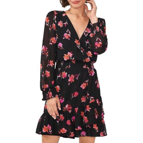 vince camuto womens plus smocked mini fit & flare dress black 1x