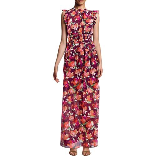 vince camuto womens printed chiffon maxi dress purple 12
