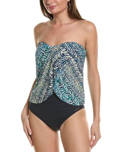 vince camuto womens printed drapey tankini swim top white m