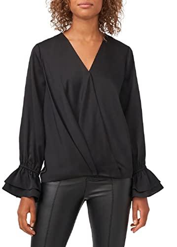 vince camuto womens satin wrap front blouse black m