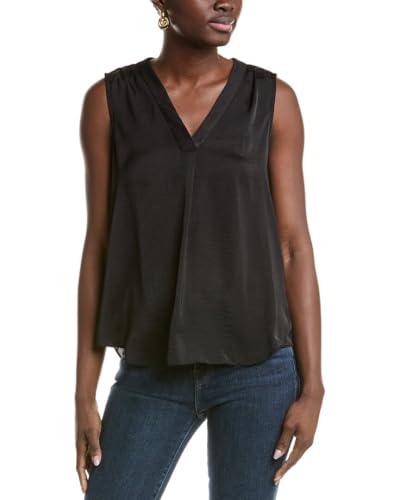 vince camuto womens sleeveless v-neck rumple blouse rich black sm