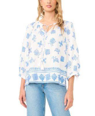 vince camuto womens tie neck peasant blouse
