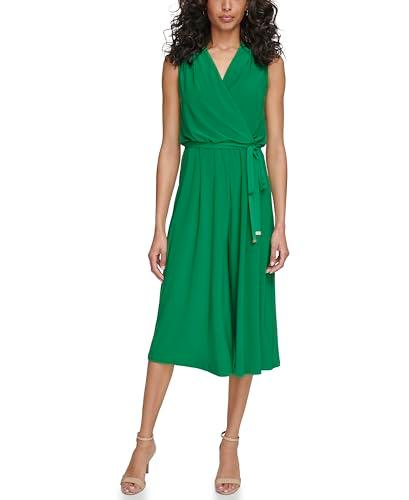 vince camuto womens twofer printed chiffon and ity jumpsuit with wrap front pant, green, 8p