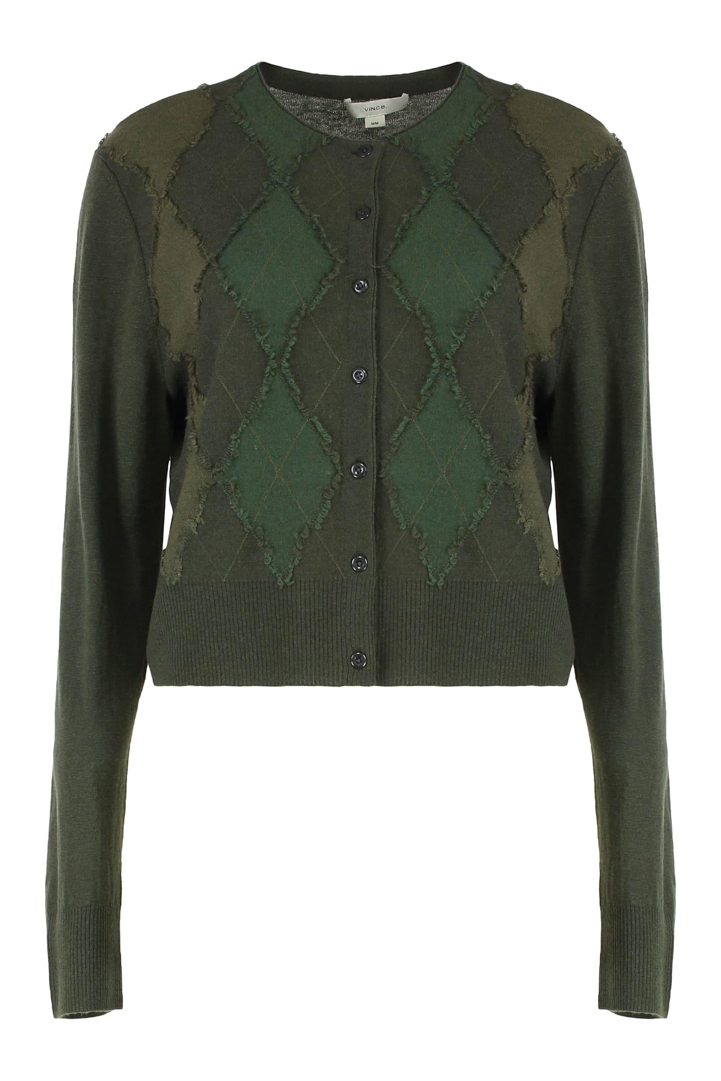 vince cardigan in mixed wool argyle