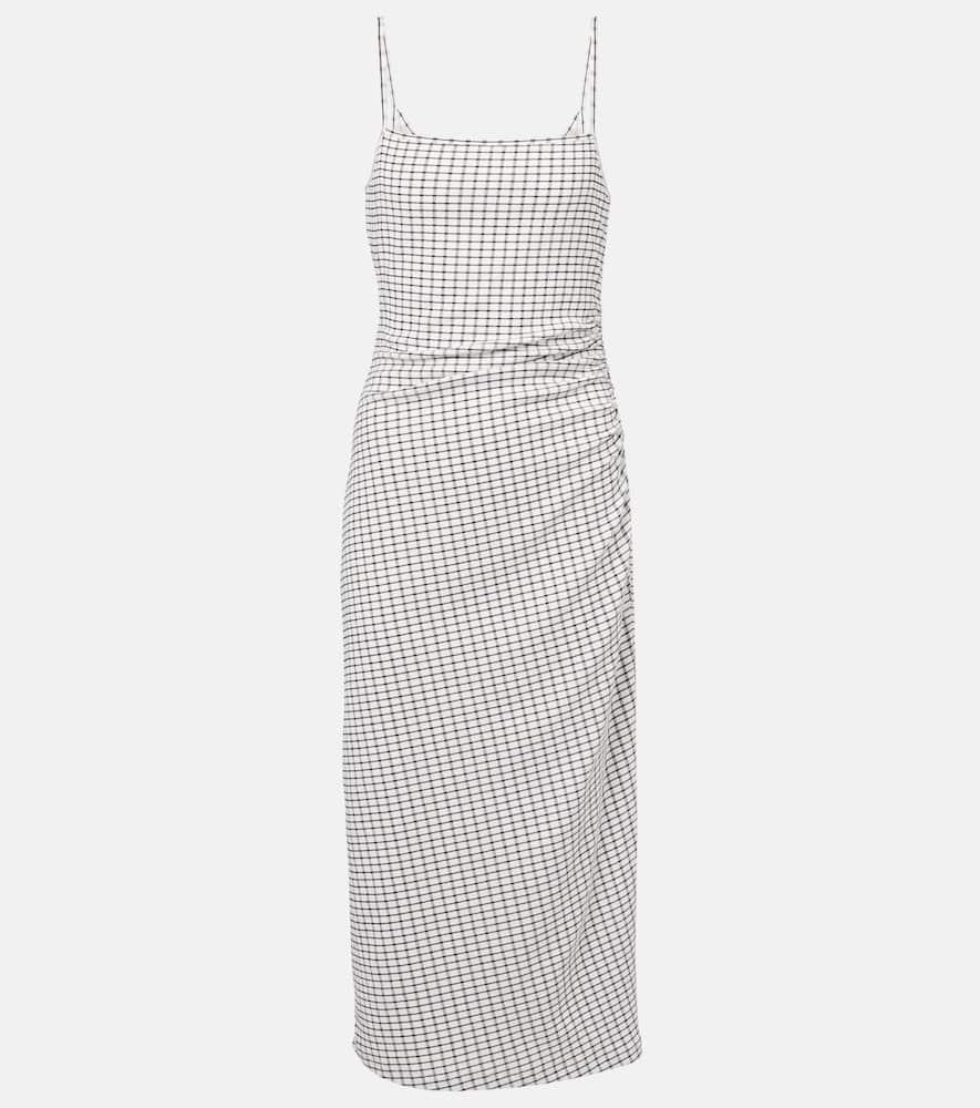 vince checked ruched midi dress