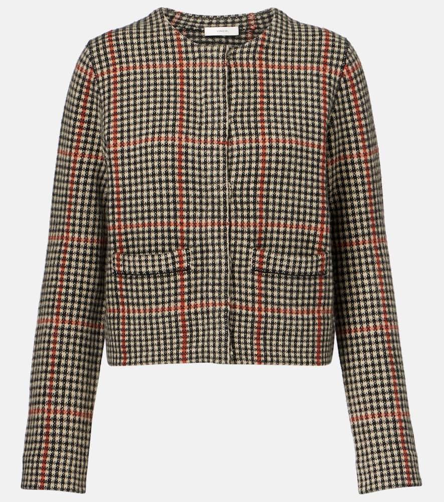 vince checked wool cardigan