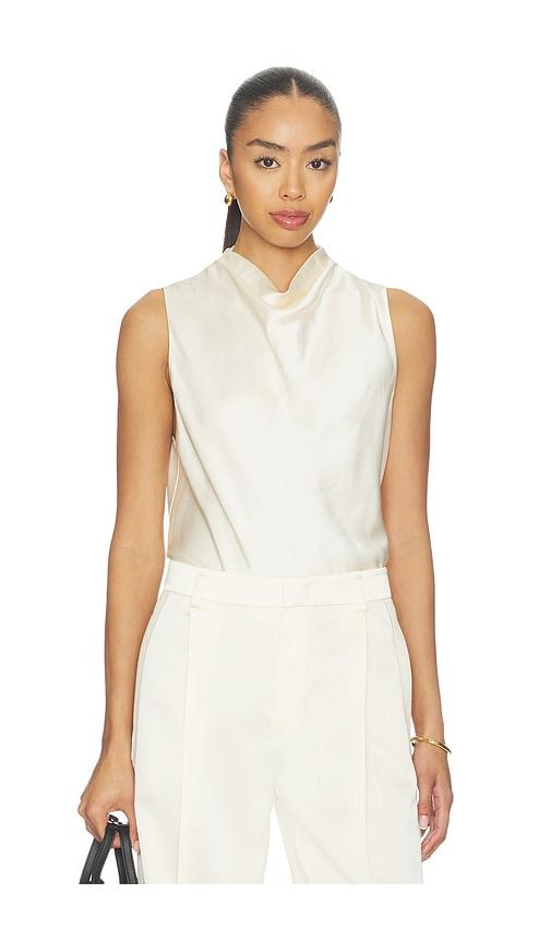 vince cropped cowl neck top in ivory.