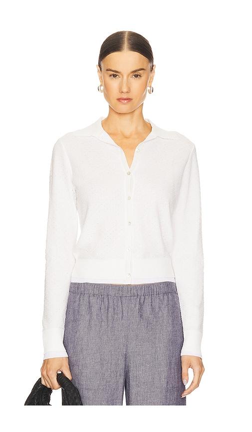 vince double layer mesh cardigan in white.