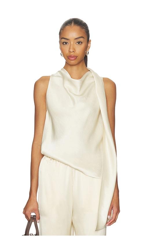 vince fluid satin scarf top in ivory.