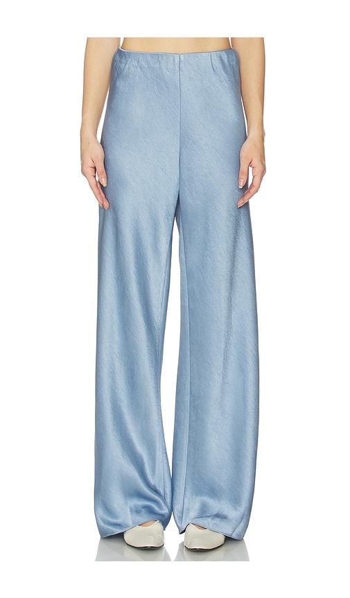 vince high waist fluid satin bias pant in baby blue.
