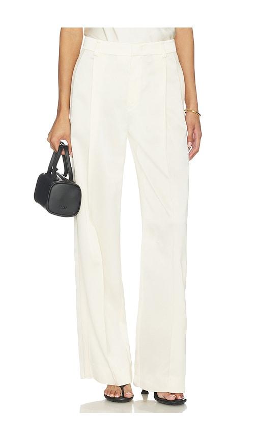 vince high waist satin trouser in ivory.