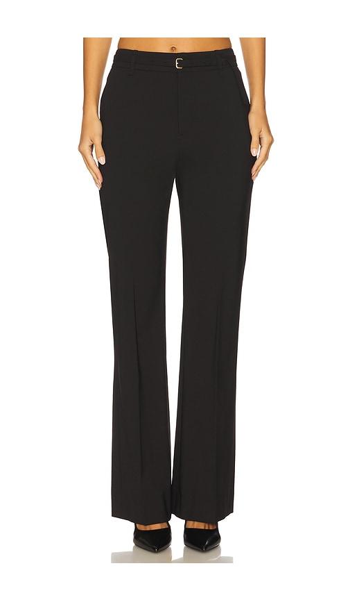 vince high waist slim flare belted pant in black.