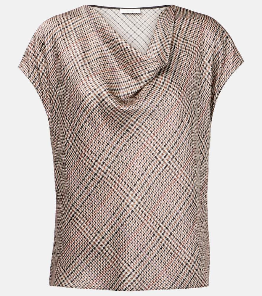 vince houndstooth silk top