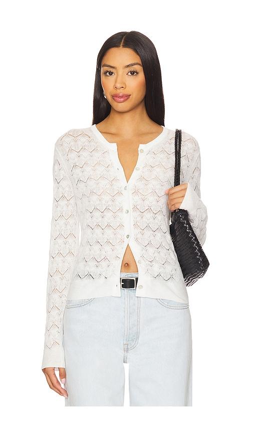 vince lace stitch cardigan in white.