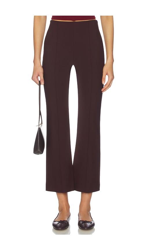 vince mid rise pintuck crop flare pant in burgundy.