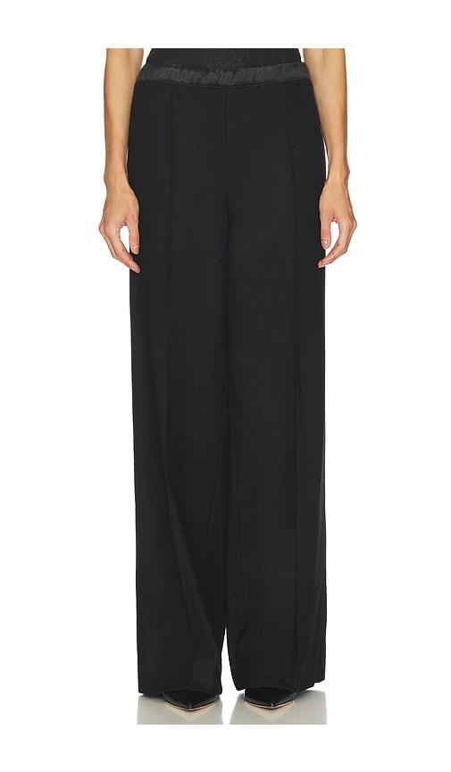 vince mid rise satin combo pull on pant in black.