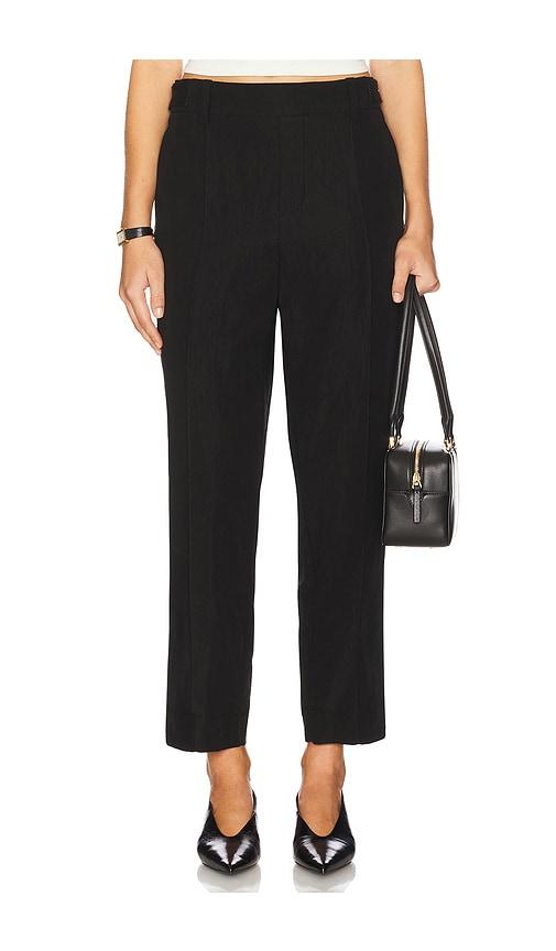 vince mid rise utility tab easy pull on pant in black.