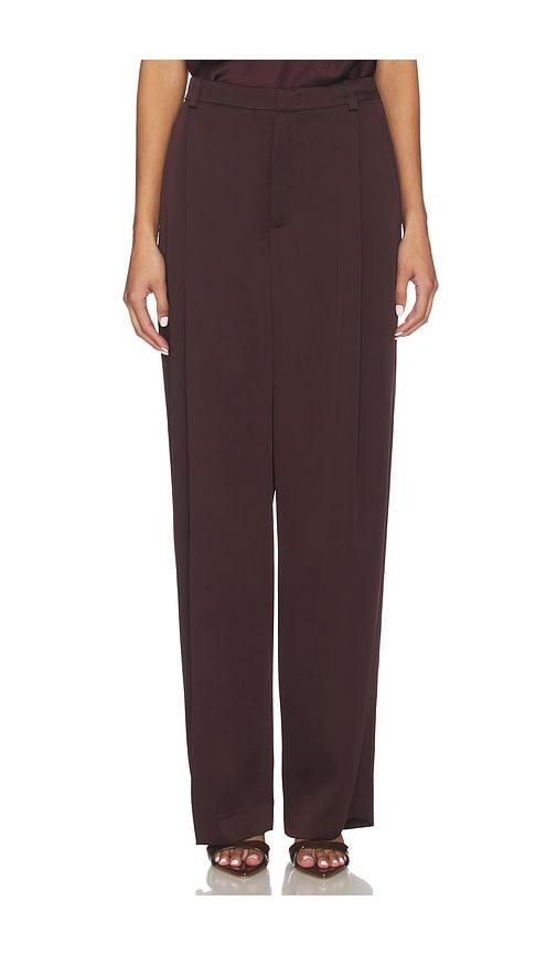 vince mid rise wide leg pleated trouser in purple.