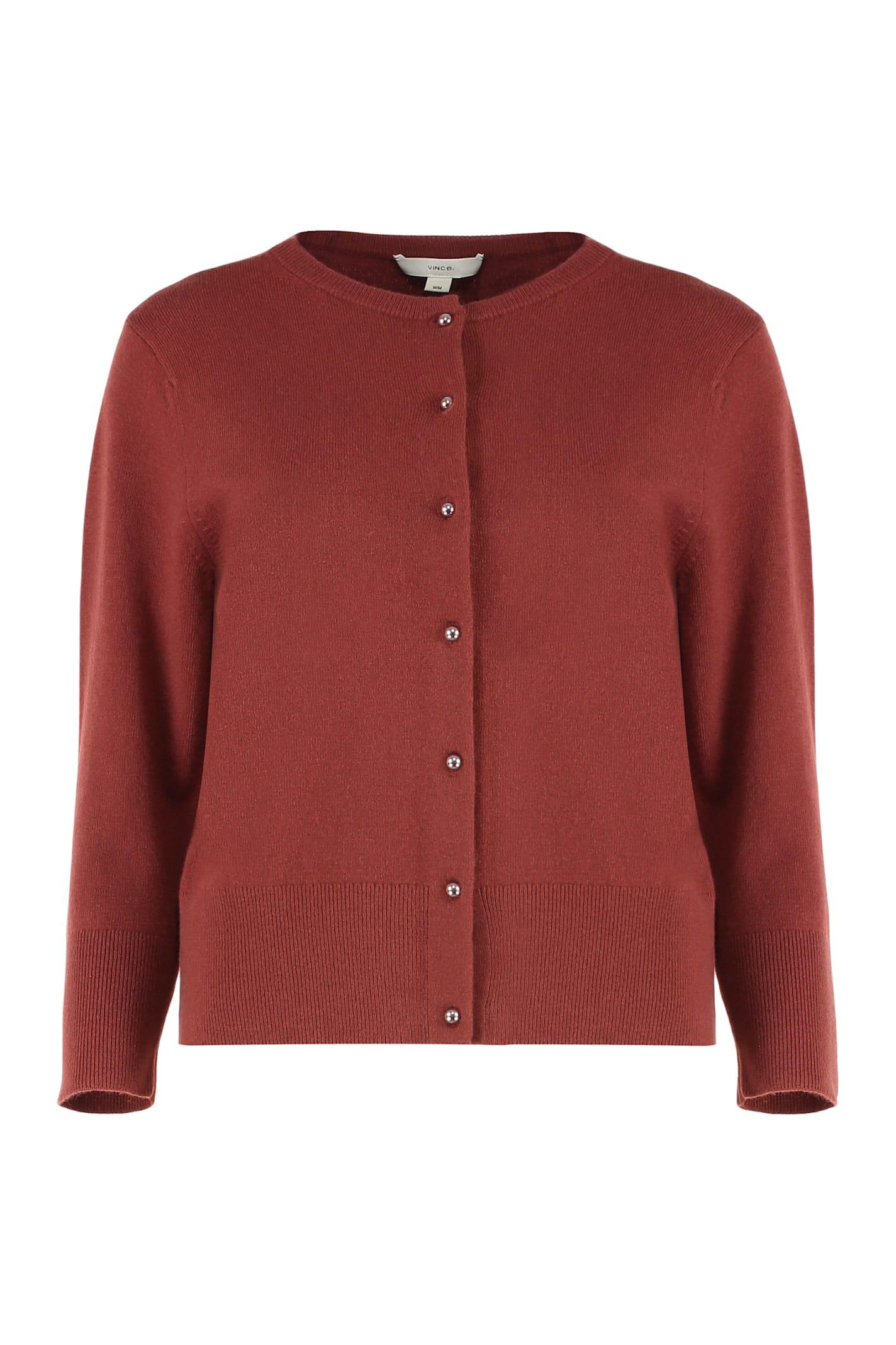 vince red dark cardigan, elegant and versatile.