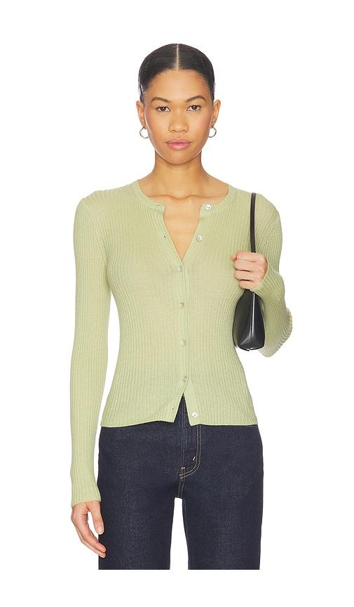 vince ribbed cardigan in sage.