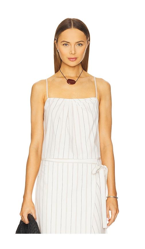 vince seedling stripe draped front tank in white.