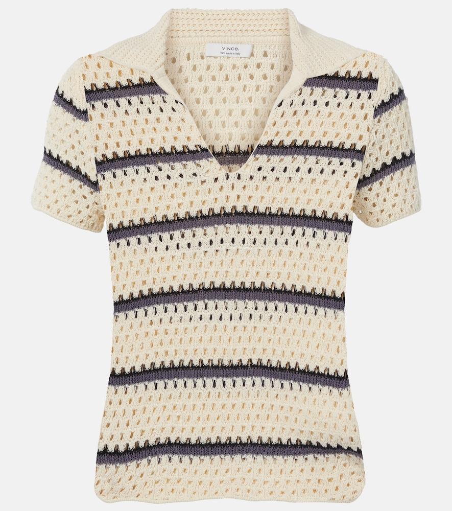 vince striped pointelle polo sweater