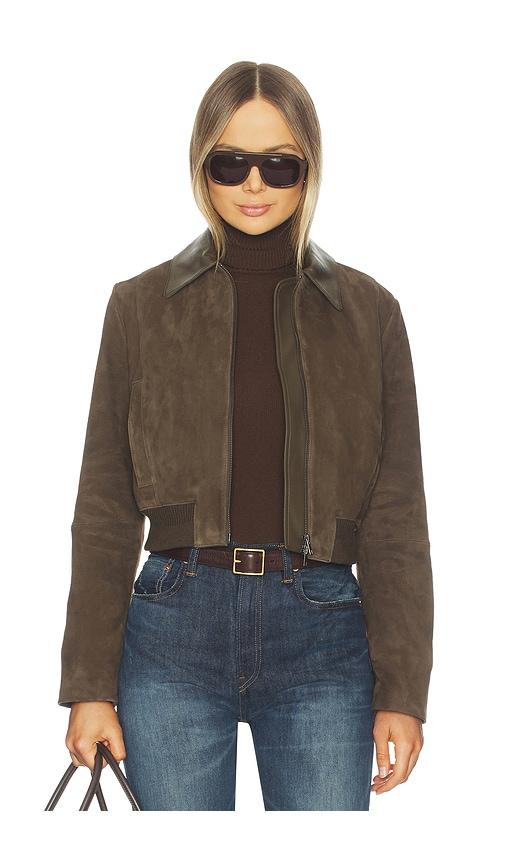 vince suede shrunken bomber in chocolate.