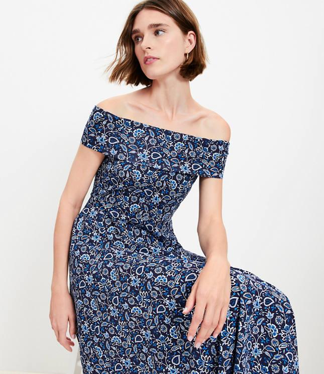 vine off the shoulder flare dress
