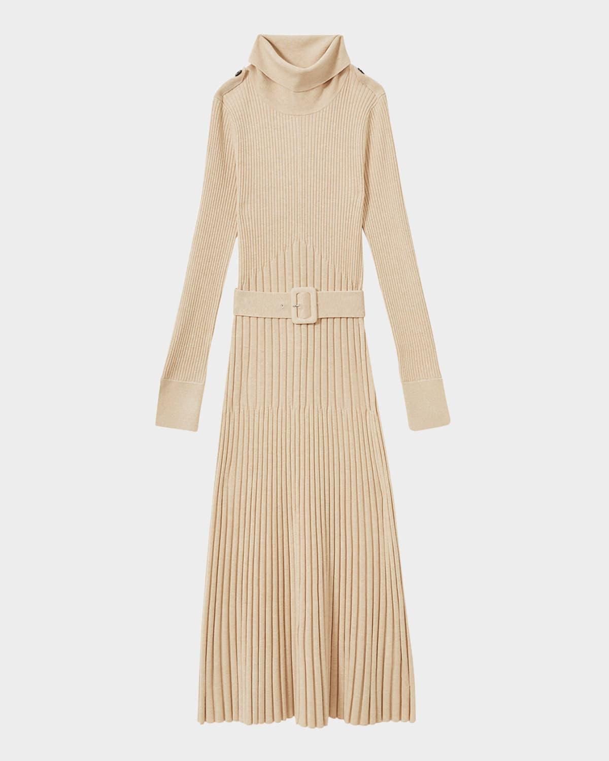 vinette ribbed turtleneck midi sweater dress
