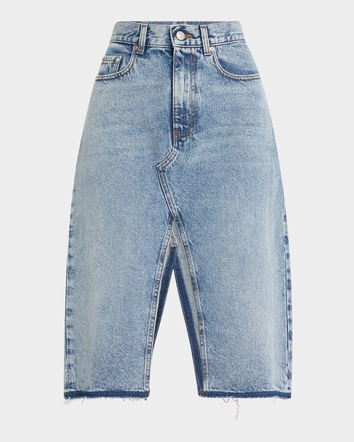 vintage blue denim midi skirt