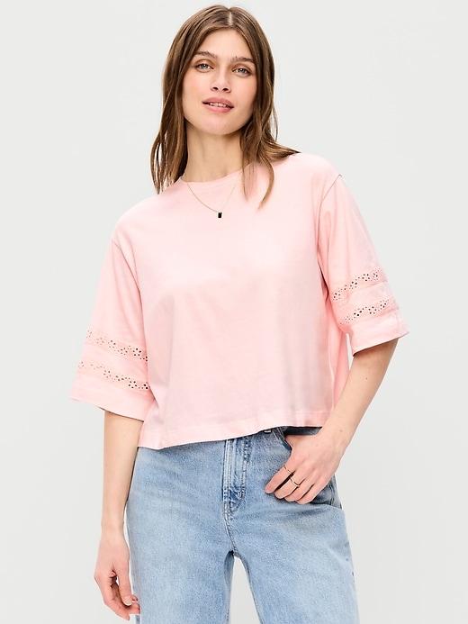 vintage crew-neck cropped lace-trim t-shirt