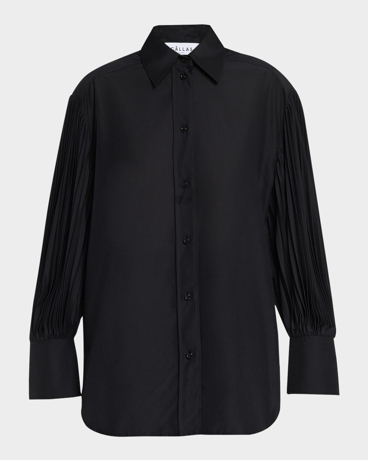 viola pleated-sleeve voile blouse