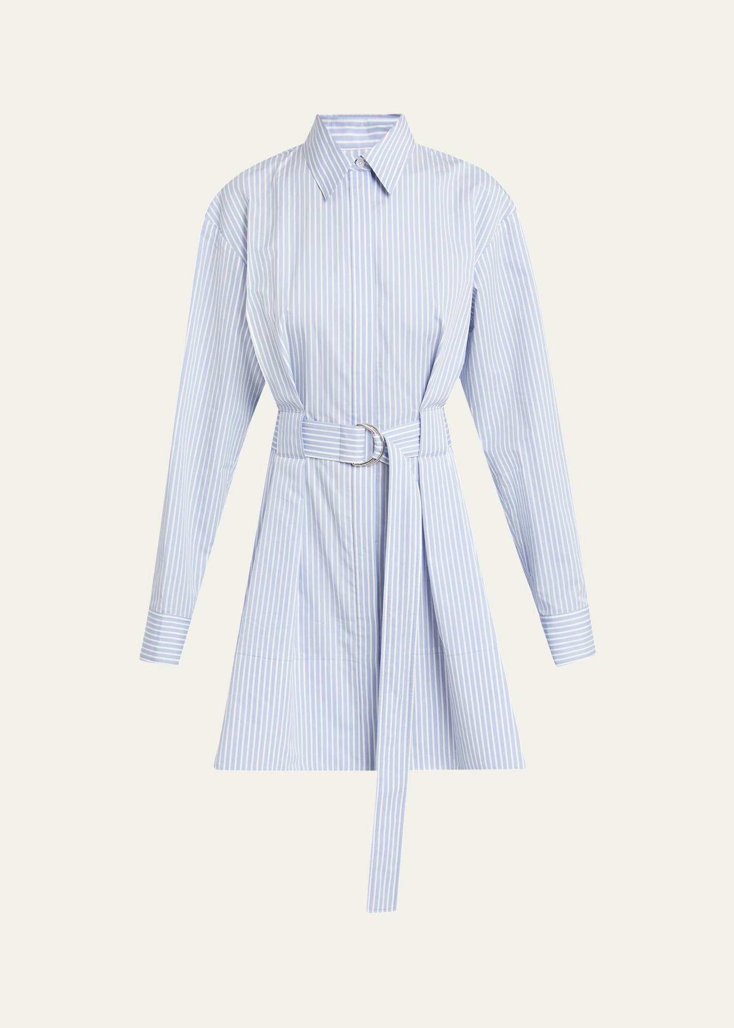 violan stripe belted poplin mini dress