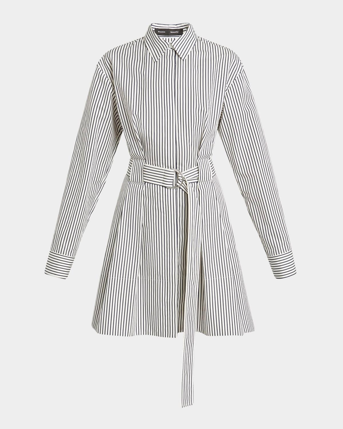 violan stripe belted poplin mini dress