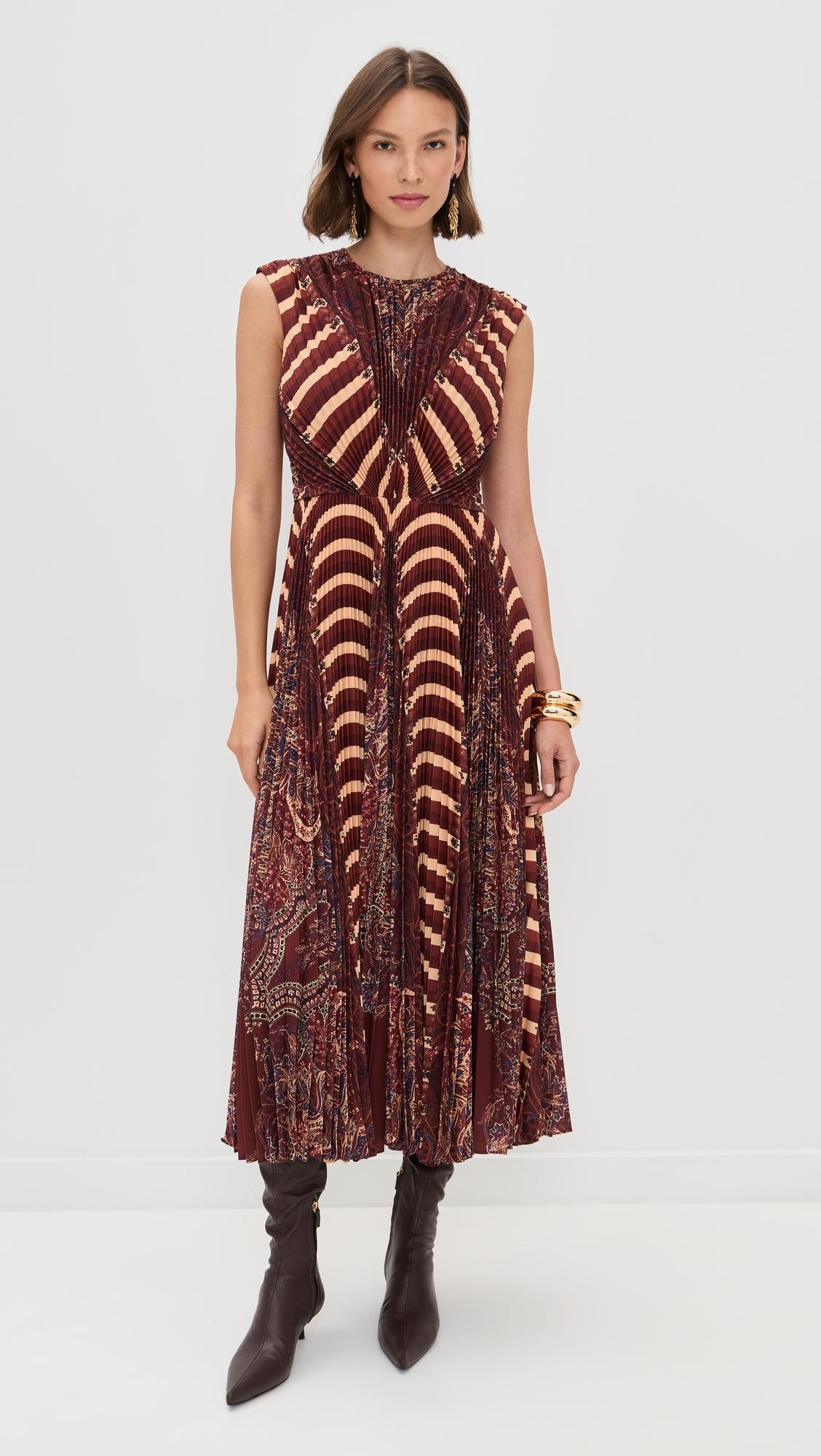 violeta pleated sleeveless midi dress