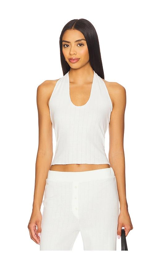 vir vita pointelle halter top in white.