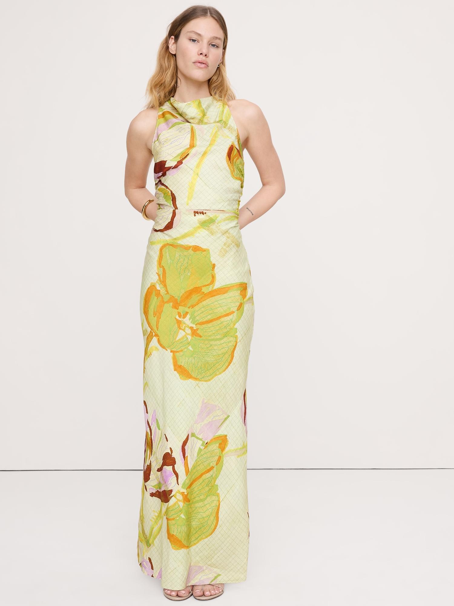 viscose-linen cowl-neck dress