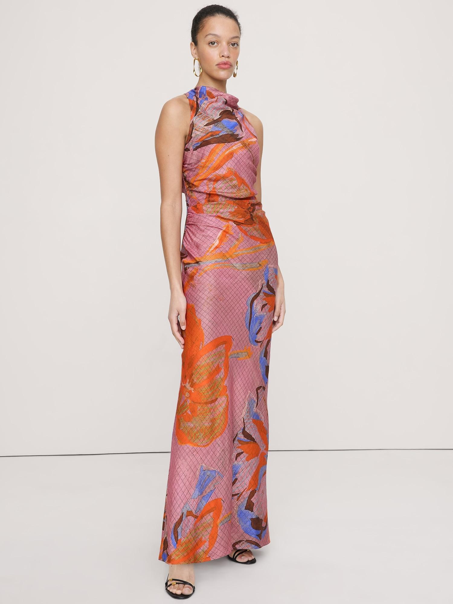 viscose-linen cowl-neck dress