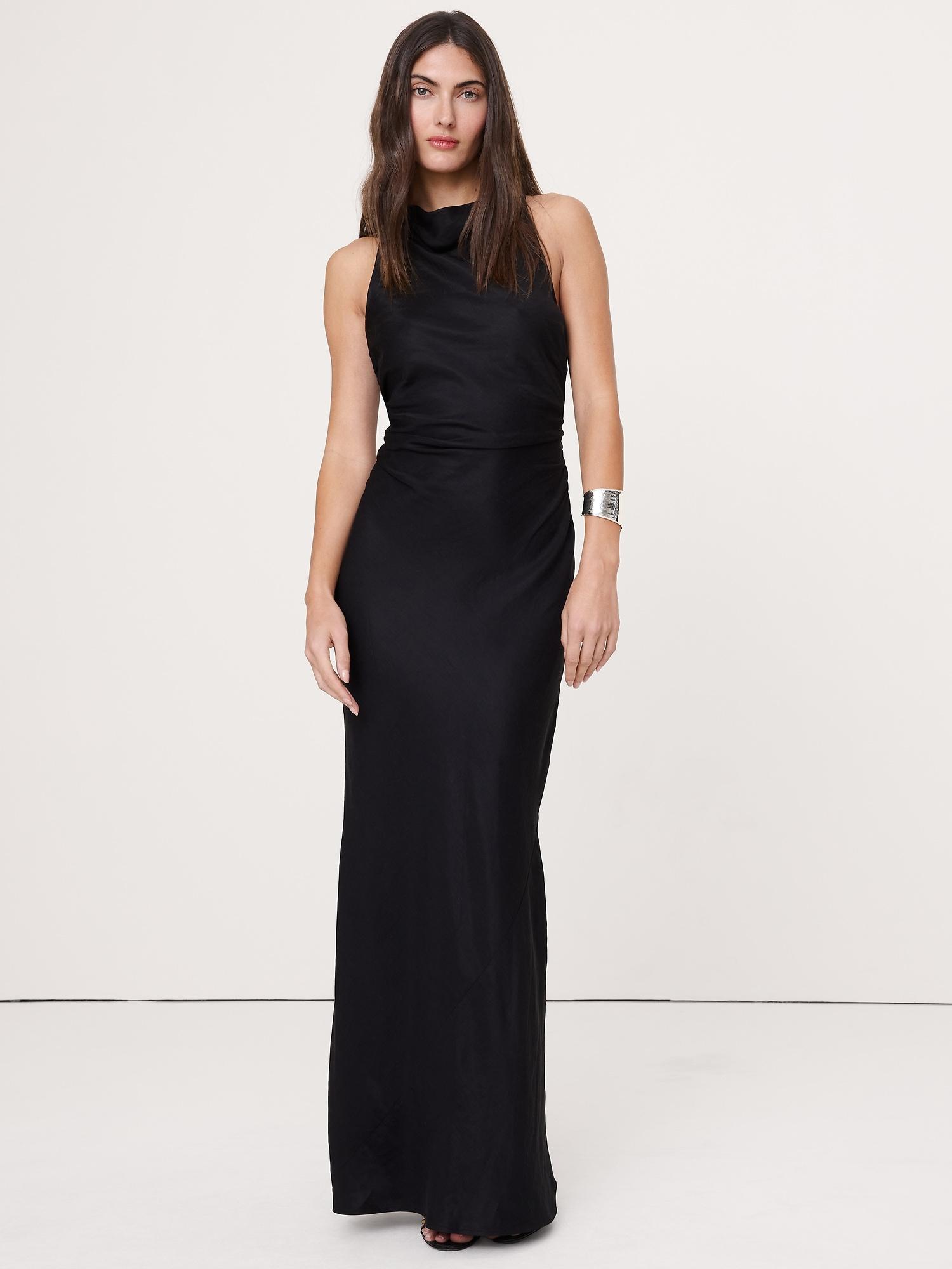 viscose-linen cowl-neck dress