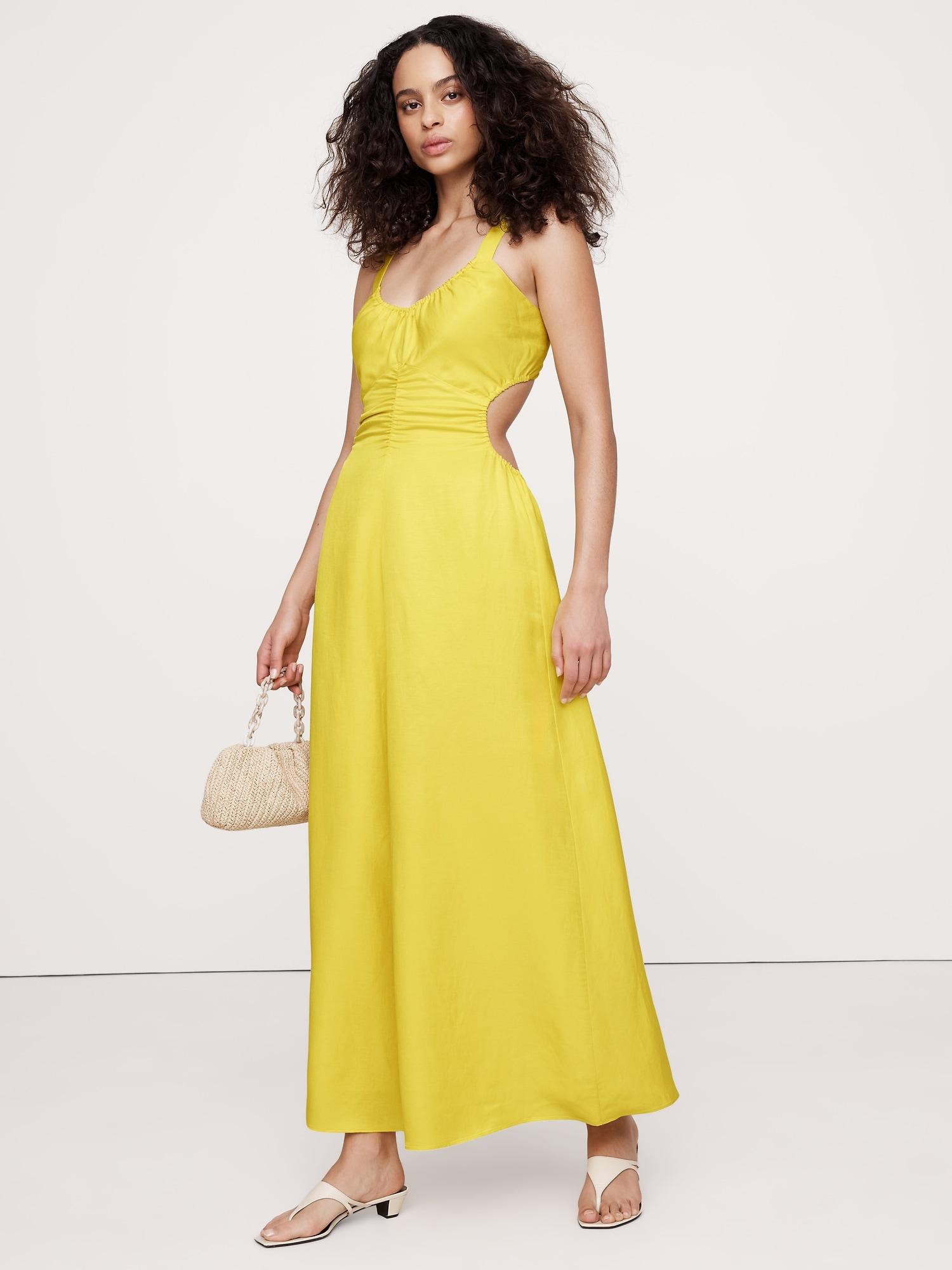 viscose-linen cut-out maxi dress