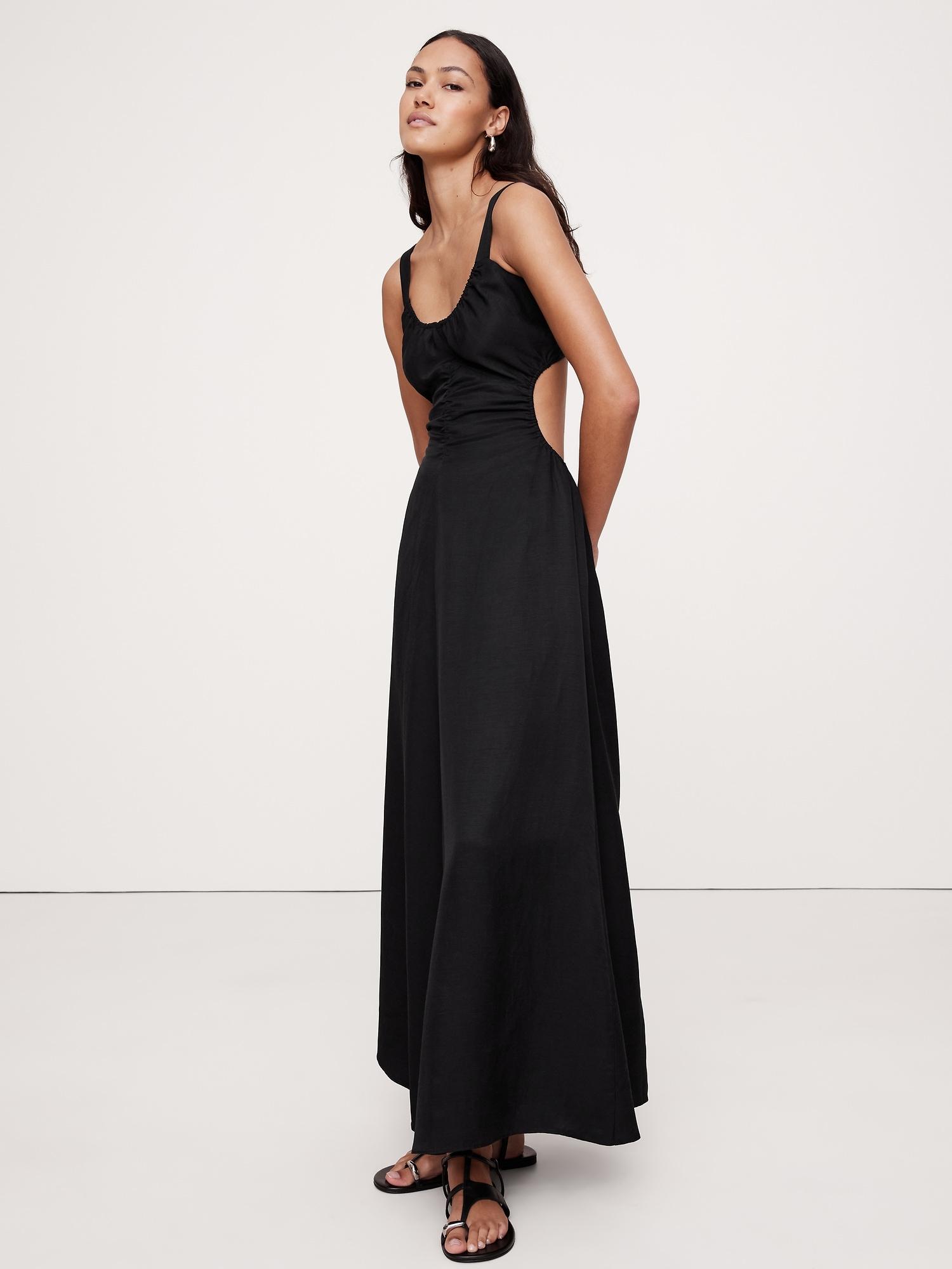 viscose-linen cut-out maxi dress