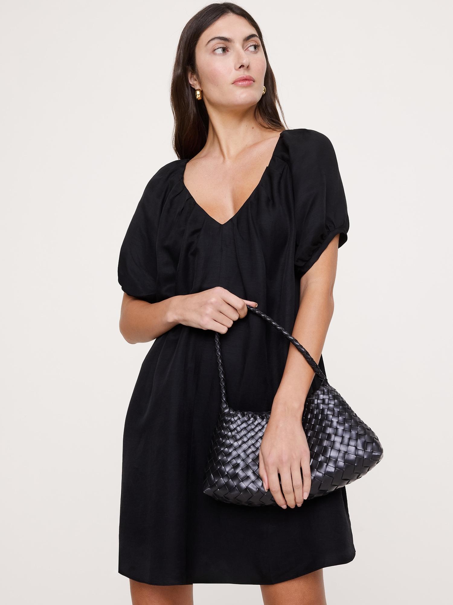 viscose-linen puff-sleeve mini dress