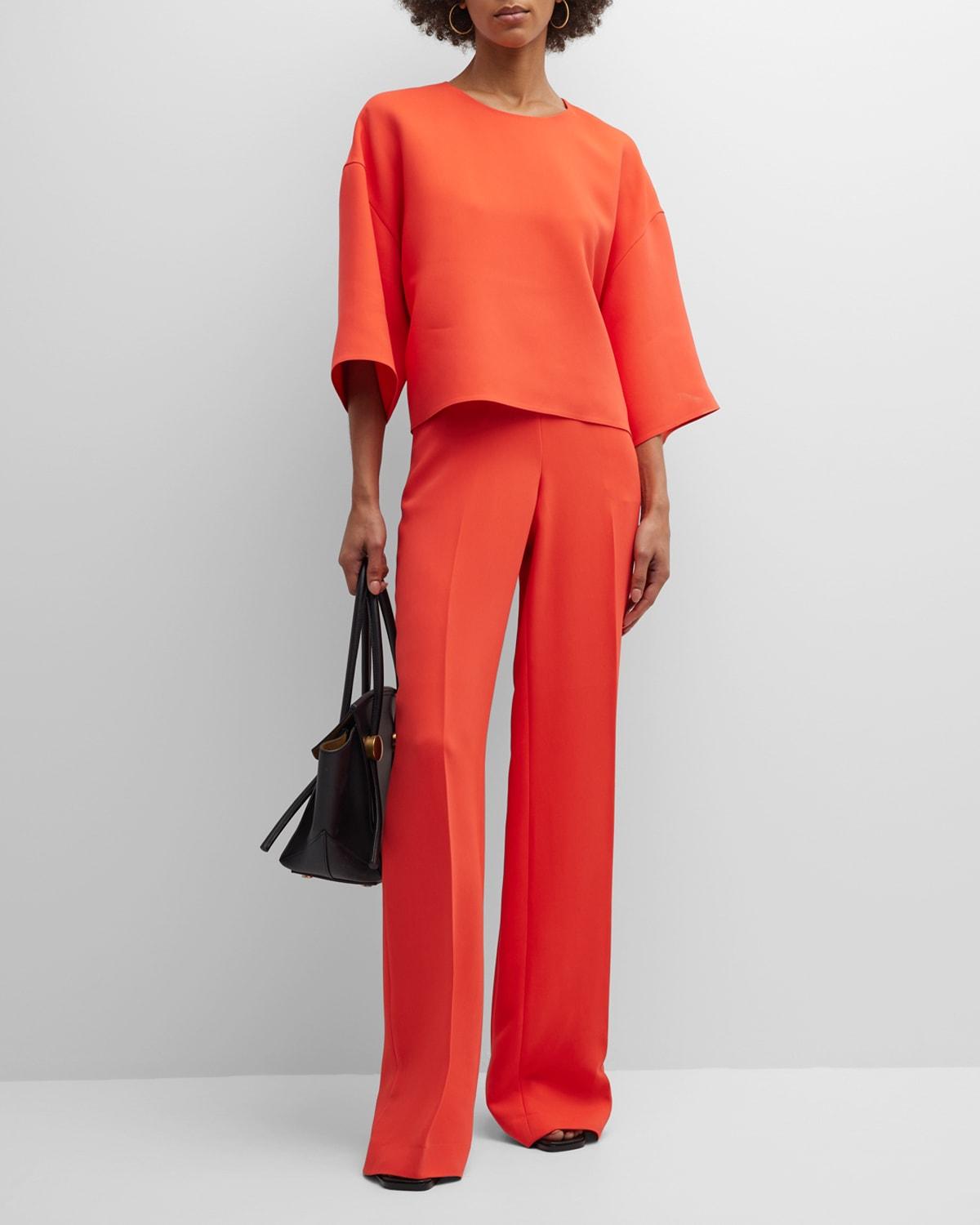viscose-silk drop-shoulder crewneck blouse