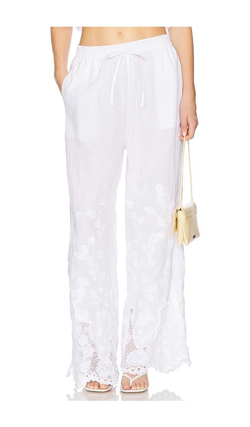 vitamin a flora pant in white.