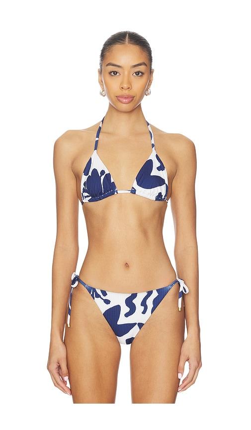 vitamin a gia triangle bikini top in white,navy.