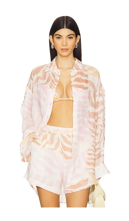 vitamin a playa linen boyfriend shirt in beige.