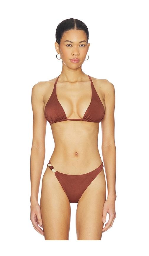 vitamin a terra halter triangle top in brick.
