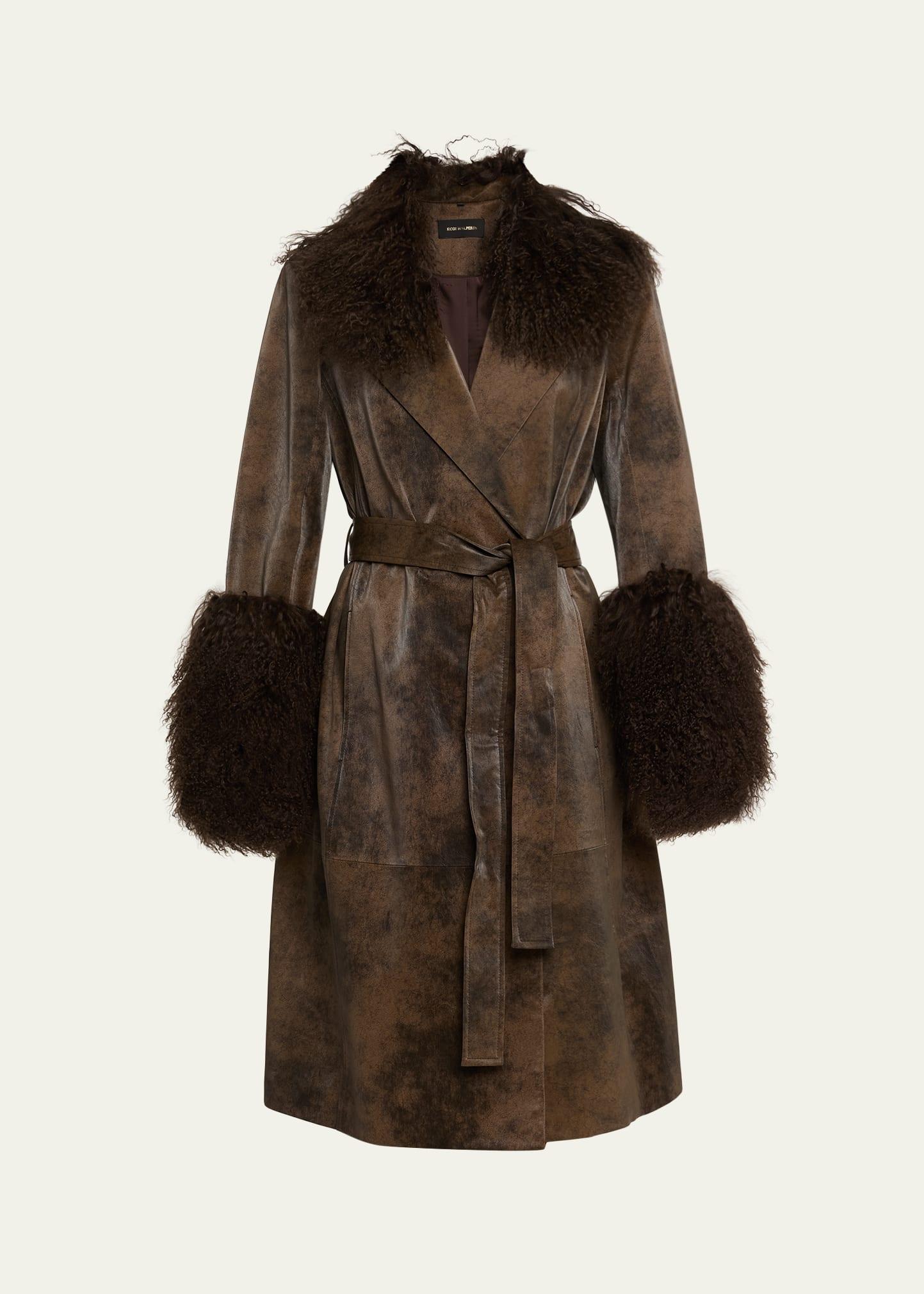 viv crinkled shearling-trim coat