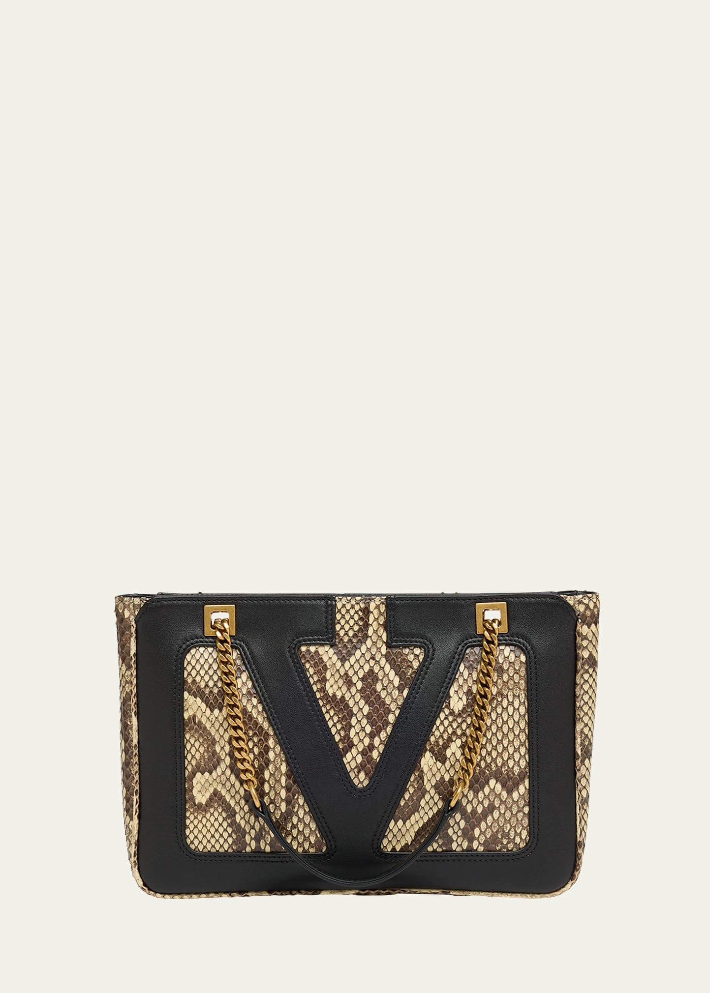 viva superstar small python & leather tote bag